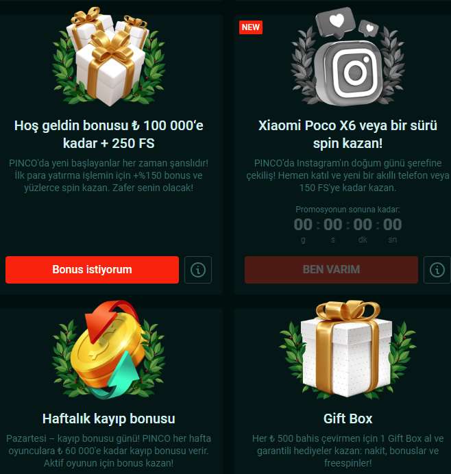 kazino üçün bonus variantı